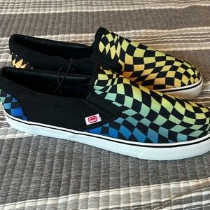 New Ecko Men's Size 11 Black and Multicolor Checkered Slip-Ons